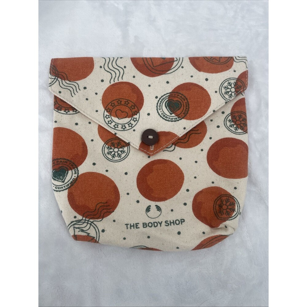 The Body Shop Orange Envelope Button Make-Up Cosmetic Bag 6.5" x 8.25 NEW
